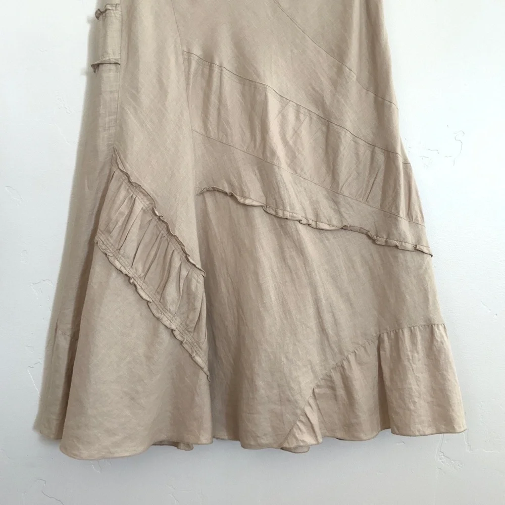 Isabella Bird Tan Panel Tan Beige Linen Lagenlook A-Line Skirt Size 12 - Picture 7 of 14